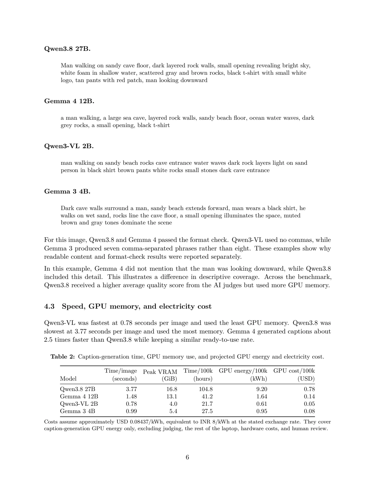 Page 6 of 11 of Image Captioning on a Laptop: Comparing the Quality and Efficiency of Local AI Models